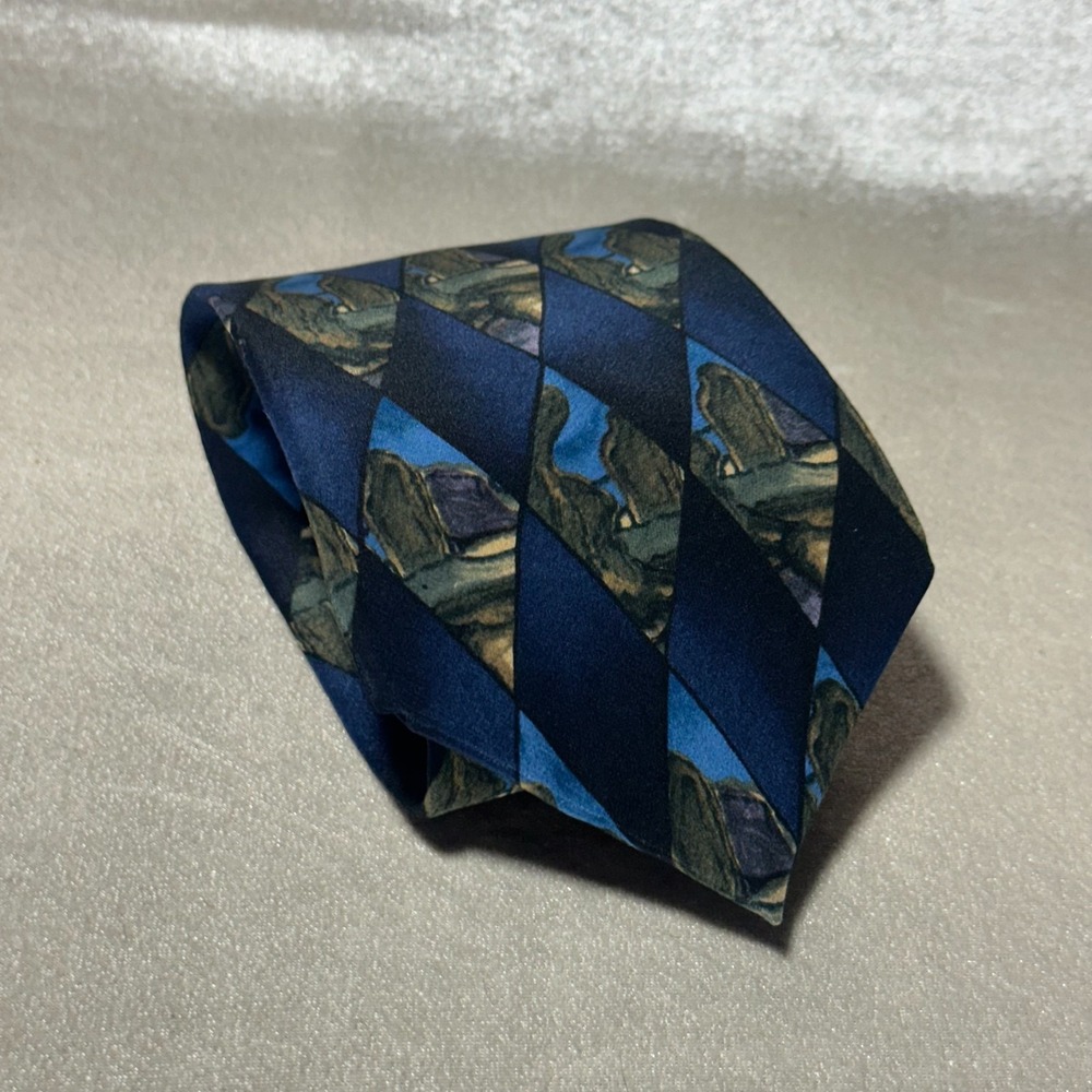 Jerry Garcia Collection Seven Silk Neck Tie Blue Geometric Landscape Made USA